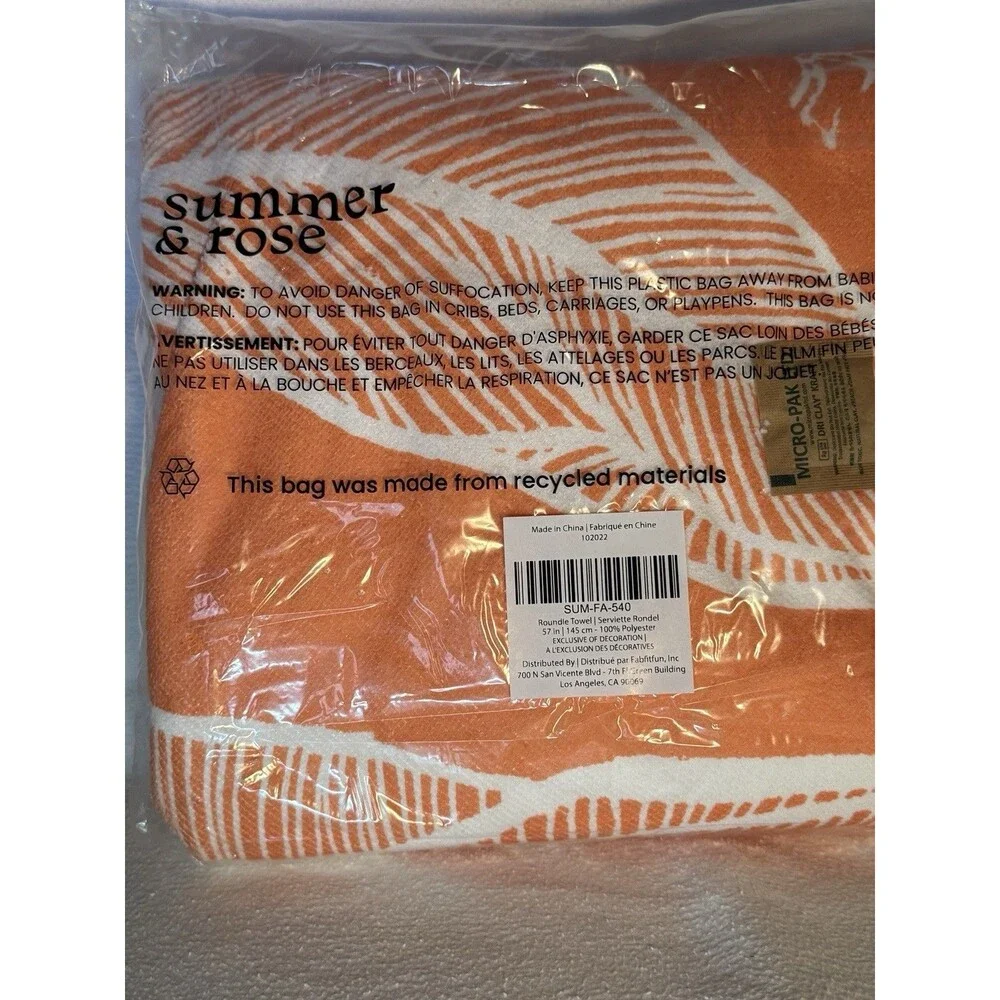 Summer & Rose Roundie Towel 57in 100% Polyester Orange Floral Recycled Material